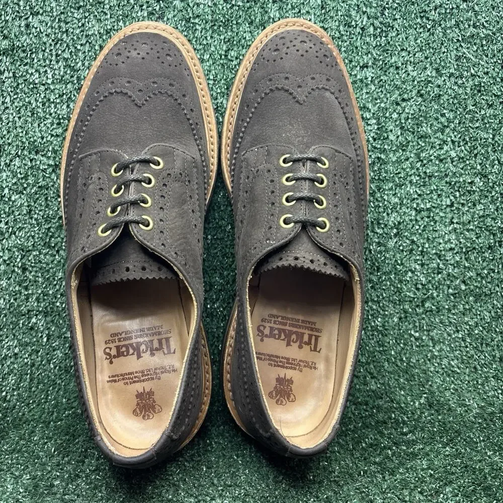 Tricker's Trickers 'Bourton' Brown Suede Derby Brogue Lace‎ Up Shoes US 10.5 EUC